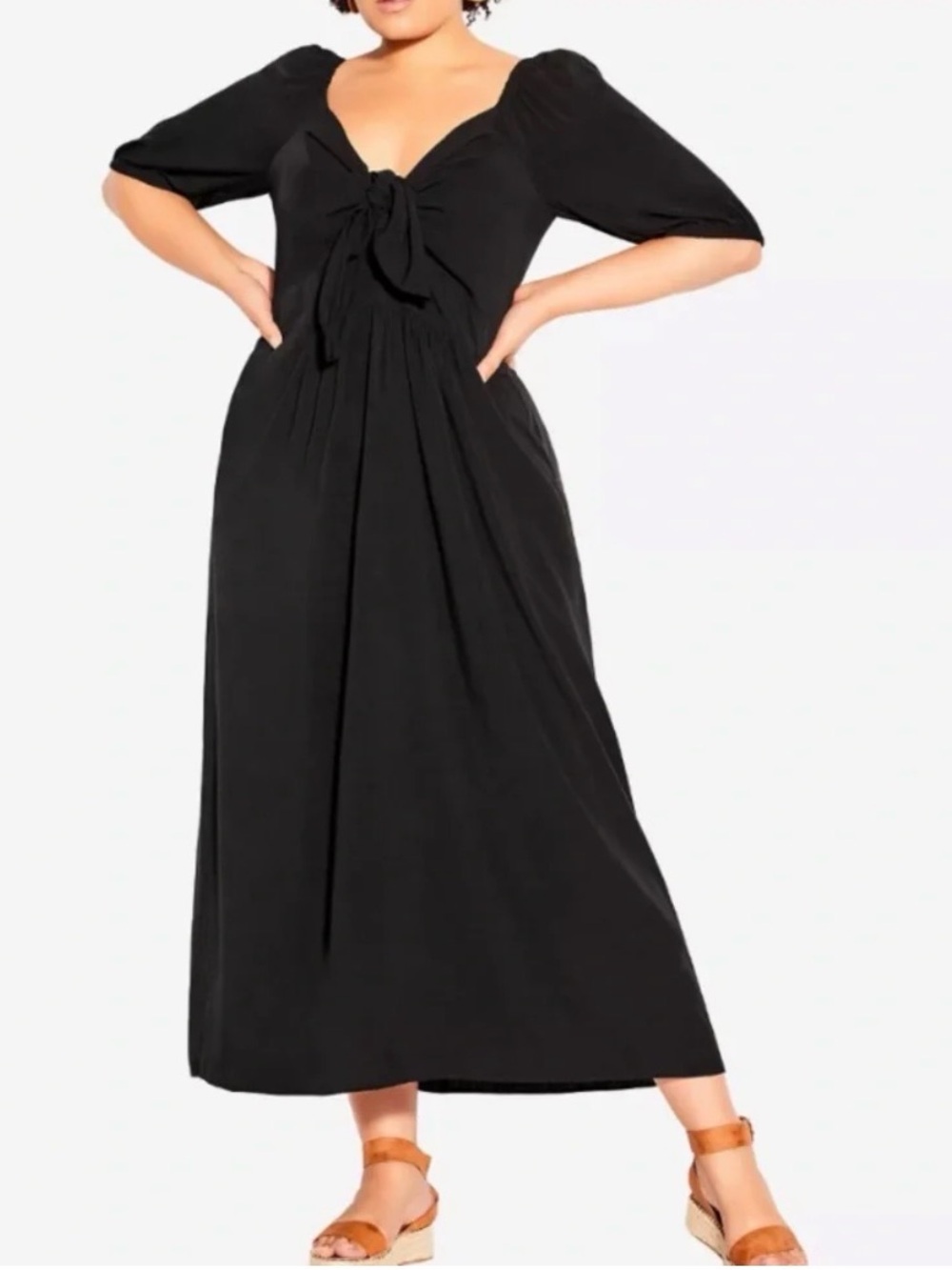 City Chic Black Tie-Front Maxi Dress plus 16